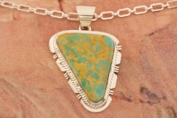 Genuine Pilot Mountain Turquoise Sterling Silver Navajo Pendant